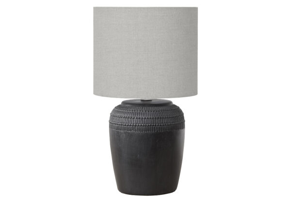 17"H TABLE LAMP BLACK CERAMIC / GREY SHADE