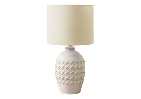 19"H TABLE LAMP IVORY CERAMIC / BEIGE SHADE