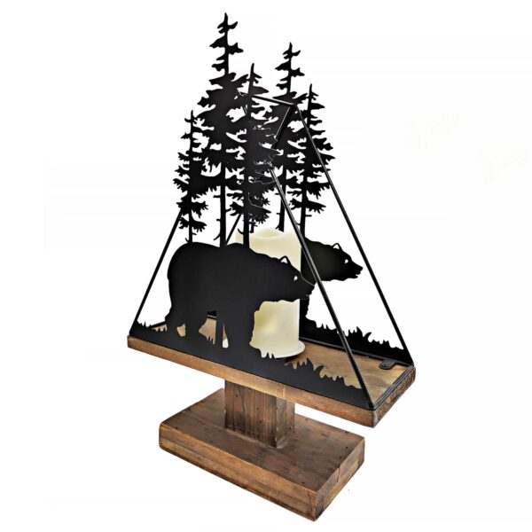 Bear Wooden and Metal Candle Holder - Image 2