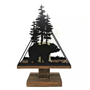 Bear Wooden and Metal Candle Holder