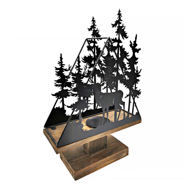 Deer Wooden and Metal Candle Holder - Image 2