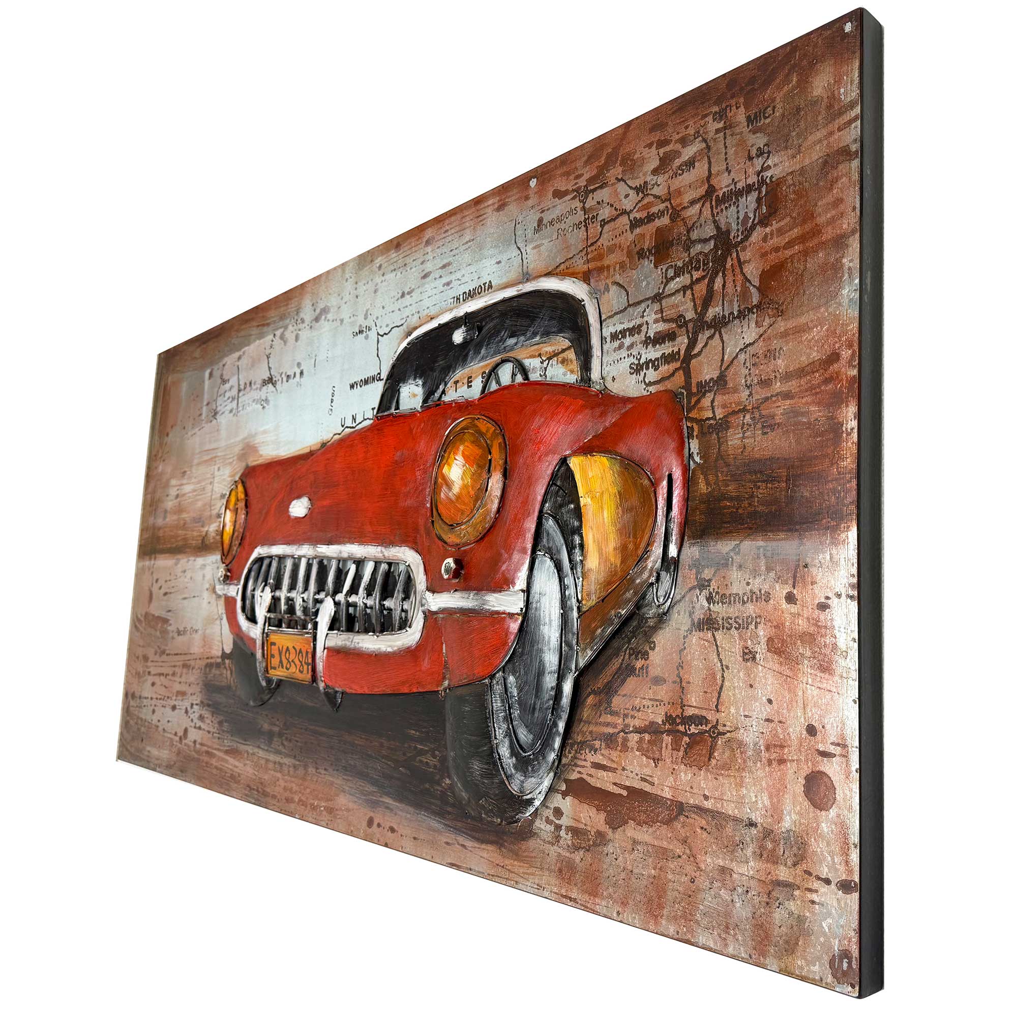 Handmade 3D Vintage Convertible Car Metal Painting - Image 2